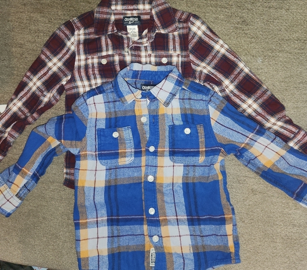 OshKosh B'gosh 2 Kids Plaid Flannel Button-Down Shirts - Blue and Burgundy